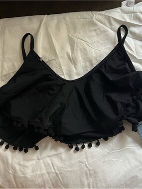 Younique Black Pom-Pom Flounce Bikini Top